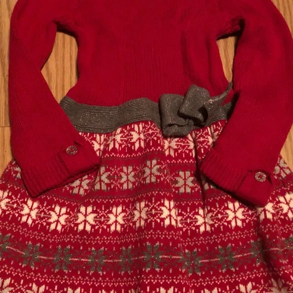 Red Knit Dress with Snowflake Pattern - Picture 4 of 5